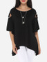 Casual Hollow Out Plain Asymmetrical Hems Exquisite Round Neck Short-sleeve-t-shirt