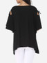 Casual Hollow Out Plain Asymmetrical Hems Exquisite Round Neck Short-sleeve-t-shirt