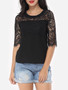 Casual Hollow Out Lace Patchwork Plain Tassel Elegant Round Neck Short-sleeve-t-shirt