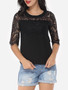 Casual Hollow Out Lace Patchwork Plain Tassel Elegant Round Neck Short-sleeve-t-shirt