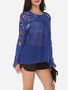 Casual Hollow Out Lace Patchwork Plain Printed Courtly Round Neck Long-sleeve-t-shirt