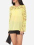 Casual Hollow Out Lace Patchwork Plain Printed Courtly Round Neck Long-sleeve-t-shirt