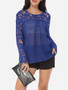 Casual Hollow Out Lace Patchwork Plain Printed Courtly Round Neck Long-sleeve-t-shirt