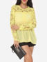 Casual Hollow Out Lace Patchwork Plain Printed Courtly Round Neck Long-sleeve-t-shirt