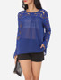 Casual Hollow Out Lace Patchwork Plain Printed Courtly Round Neck Long-sleeve-t-shirt