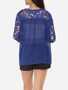 Casual Hollow Out Lace Patchwork Plain Printed Courtly Round Neck Long-sleeve-t-shirt