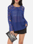 Casual Hollow Out Lace Patchwork Plain Printed Courtly Round Neck Long-sleeve-t-shirt