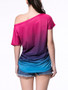 Casual Gradient One Shoulder Short Sleeve T-Shirt