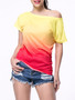 Casual Gradient One Shoulder Short Sleeve T-Shirt