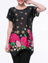 Casual Floral Printed Short Sleeve T-Shirt With Asymmetric Hem