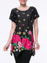 Casual Floral Printed Short Sleeve T-Shirt With Asymmetric Hem