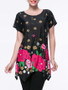 Casual Floral Printed Short Sleeve T-Shirt With Asymmetric Hem