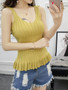 Casual Deep V-Neck Ruffled Hem Plain Sleeveless T-Shirt