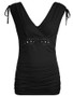 Casual Deep V-Neck Ruched Solid Rhinestone Sleeveless T-Shirt