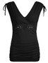 Casual Deep V-Neck Ruched Solid Rhinestone Sleeveless T-Shirt