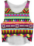 Casual Colorful Geometric Round Neck Cropped Sleeveless T-Shirt