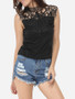Casual Bowknot Halter Dacron Hollow Out Lace Patchwork Plain Sleeveless-t-shirt