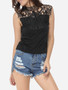 Casual Bowknot Halter Dacron Hollow Out Lace Patchwork Plain Sleeveless-t-shirt