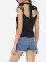 Casual Bowknot Halter Dacron Hollow Out Lace Patchwork Plain Sleeveless-t-shirt