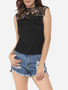 Casual Bowknot Halter Dacron Hollow Out Lace Patchwork Plain Sleeveless-t-shirt