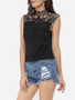 Casual Bowknot Halter Dacron Hollow Out Lace Patchwork Plain Sleeveless-t-shirt