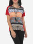 Casual Bohemian Printed Loose Fitting Crew Neck Short Sleeve T-shirt