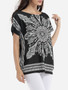 Casual Batwing Loose Fitting Round Neck Dacron Printed Short Sleeve T-shirt