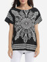 Casual Batwing Loose Fitting Round Neck Dacron Printed Short Sleeve T-shirt