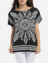 Casual Batwing Loose Fitting Round Neck Dacron Printed Short Sleeve T-shirt