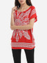 Casual Batwing Loose Fitting Round Neck Dacron Printed Short Sleeve T-shirt