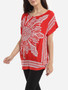 Casual Batwing Loose Fitting Round Neck Dacron Printed Short Sleeve T-shirt