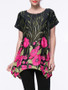 Casual Attractive Floral Printed Short Sleeve T-Shirt With Asymmetric Hem