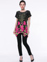 Casual Attractive Floral Printed Short Sleeve T-Shirt With Asymmetric Hem