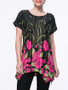 Casual Attractive Floral Printed Short Sleeve T-Shirt With Asymmetric Hem