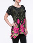 Casual Attractive Floral Printed Short Sleeve T-Shirt With Asymmetric Hem