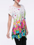 Casual Asymmetric Hem Short Sleeve T-Shirt In Floral Printed