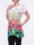 Casual Asymmetric Hem Short Sleeve T-Shirt In Floral Printed