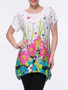 Casual Asymmetric Hem Short Sleeve T-Shirt In Floral Printed