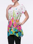 Casual Asymmetric Hem Short Sleeve T-Shirt In Floral Printed