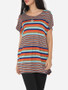 Casual Assorted Colors Printed Striped Modern Round Neck Short-sleeve-t-shirt