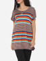 Casual Assorted Colors Printed Striped Modern Round Neck Short-sleeve-t-shirt