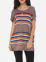 Casual Assorted Colors Printed Striped Modern Round Neck Short-sleeve-t-shirt