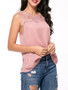 Casual Solid Round Neck Patchwork Hollow Out Sleeveless T-Shirt