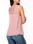 Casual Solid Round Neck Patchwork Hollow Out Sleeveless T-Shirt