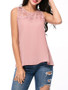 Casual Solid Round Neck Patchwork Hollow Out Sleeveless T-Shirt