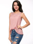 Casual Solid Round Neck Patchwork Hollow Out Sleeveless T-Shirt