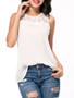 Casual Solid Round Neck Patchwork Hollow Out Sleeveless T-Shirt