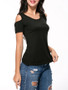 Casual Open Shoulder Hollow Out Plain Short Sleeve T-Shirt