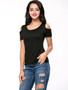 Casual Open Shoulder Hollow Out Plain Short Sleeve T-Shirt