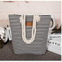 Casual Girl Casual Summer Canvas Shopping Handbag Shoulder Bag Striped Beach Large Bags